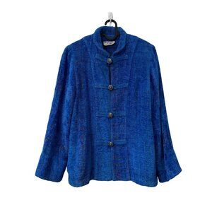 Elizabeth Jenkins Blue Speckled Intricate Weave Artsy Chenille Jacket Medium